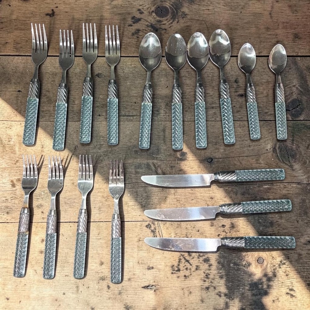 Acrylic Blue Handled Utensils, 17 Piece Set, Plastic Handles, Stainless Steel
